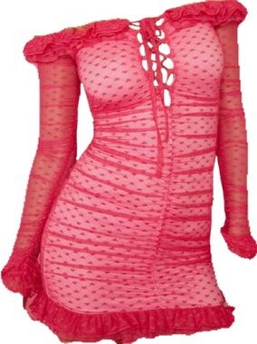 Coquette Pinup Girl Queen Of Hearts Mesh Off The Shoulder Mini Dress
